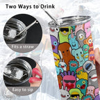 Happy Monsters - 20oz Tall Skinny Tumbler with Lid and Straw