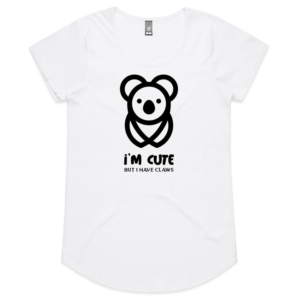 Koala, I'm Cute But I Have Claws- Womens Scoop Neck T-Shirt White Womens Scoop Neck T-shirt animal Printed In Australia
