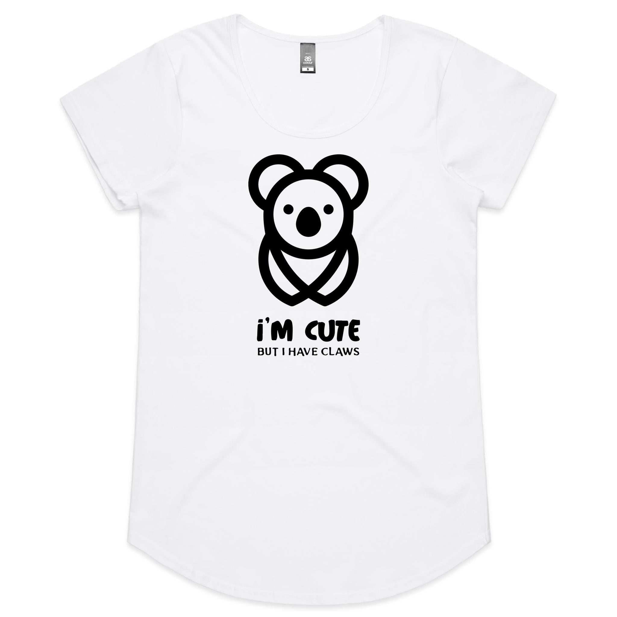 Koala, I'm Cute But I Have Claws- Womens Scoop Neck T-Shirt White Womens Scoop Neck T-shirt animal Printed In Australia