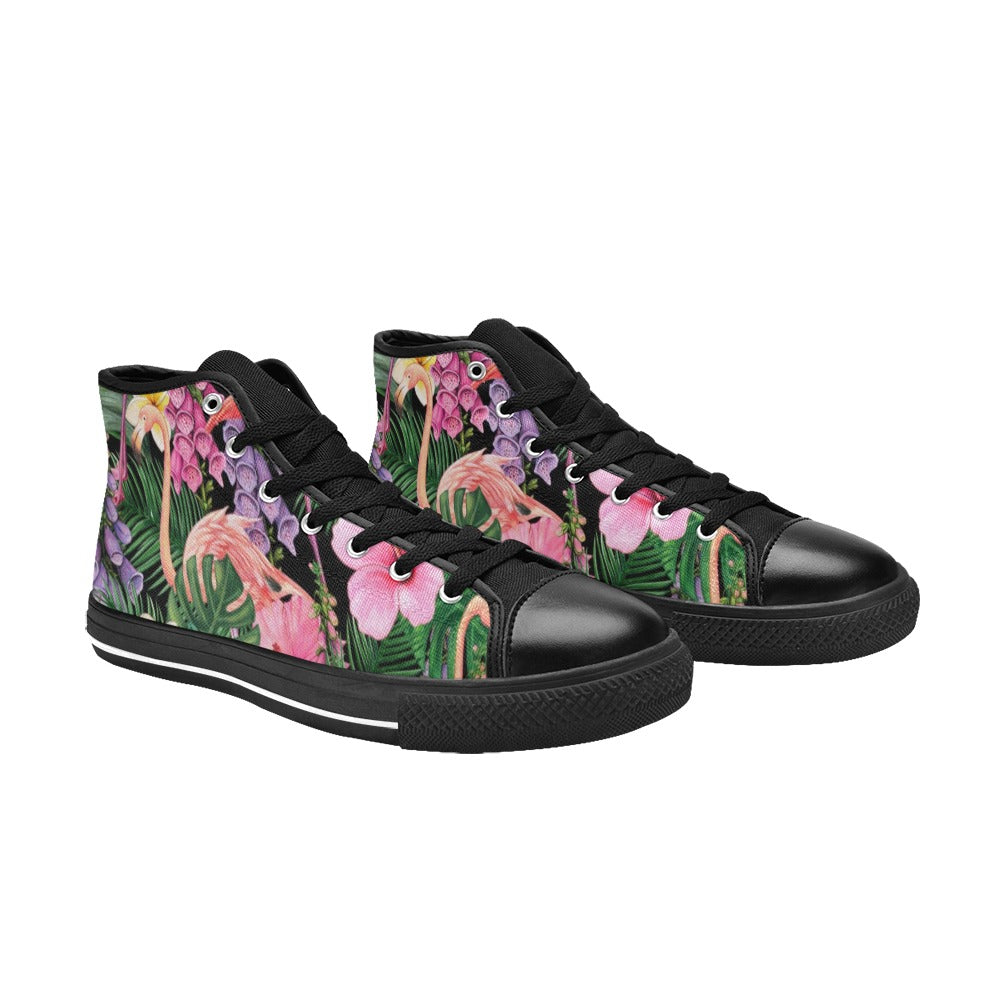 Flamingo Jungle - Kids High Top Canvas Shoes