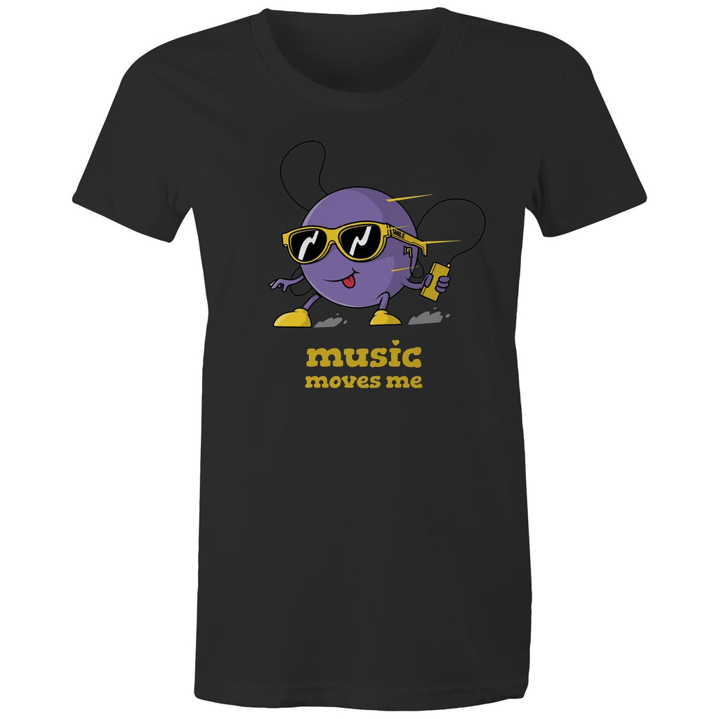 Music Moves Me - Womens T-shirt Black Womens T-shirt Music Printed In Australia
