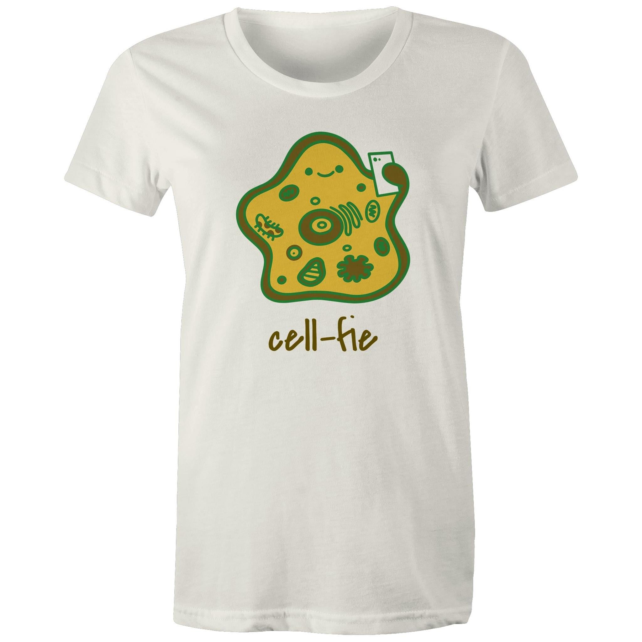 Cell-fie, Selfie Cell - Womens T-shirt Natural Womens T-shirt Printed In Australia Science