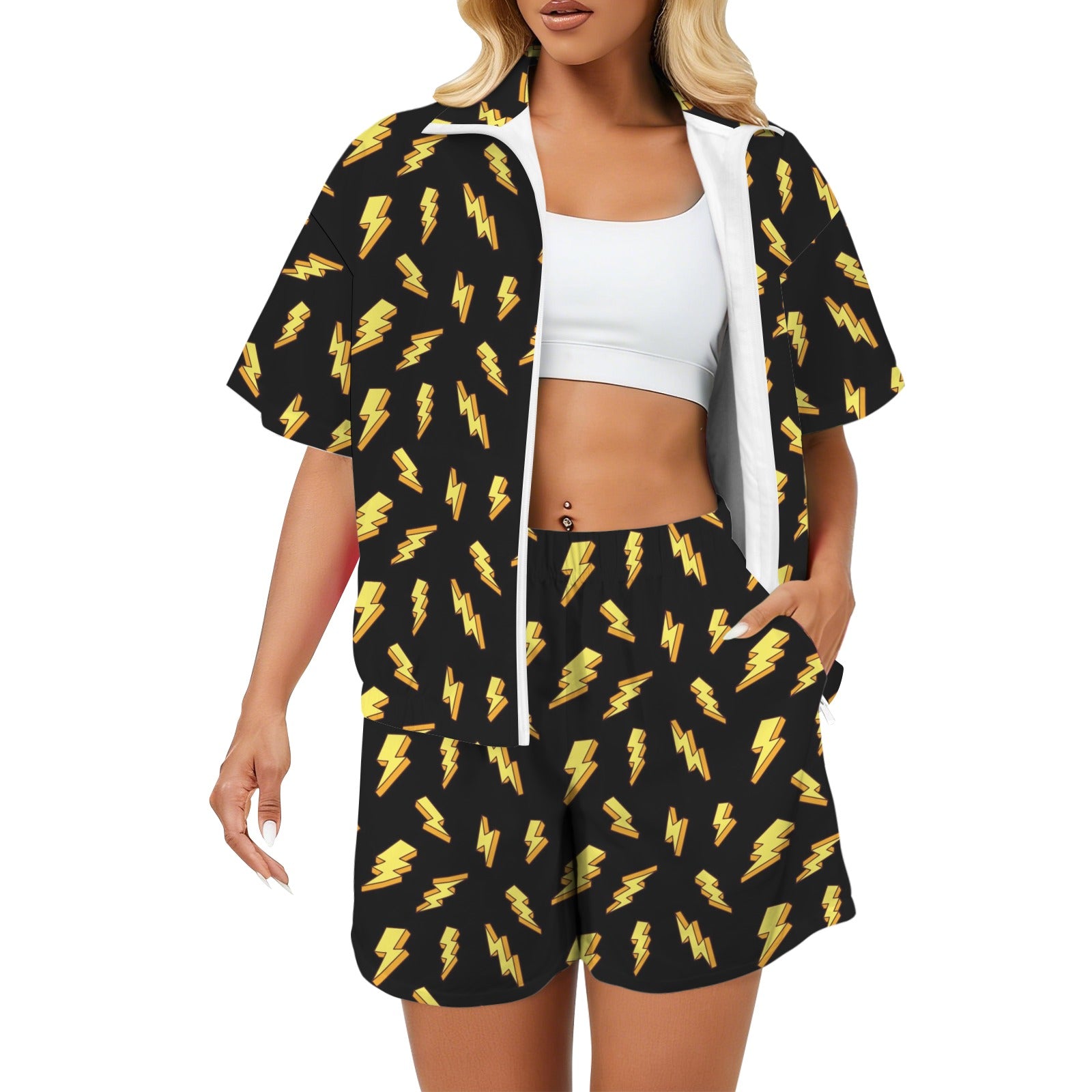 Lightning Bolts Women's Windbreaker Short Set 2XL Women's Windbreaker Short Set comic Printed Offshore