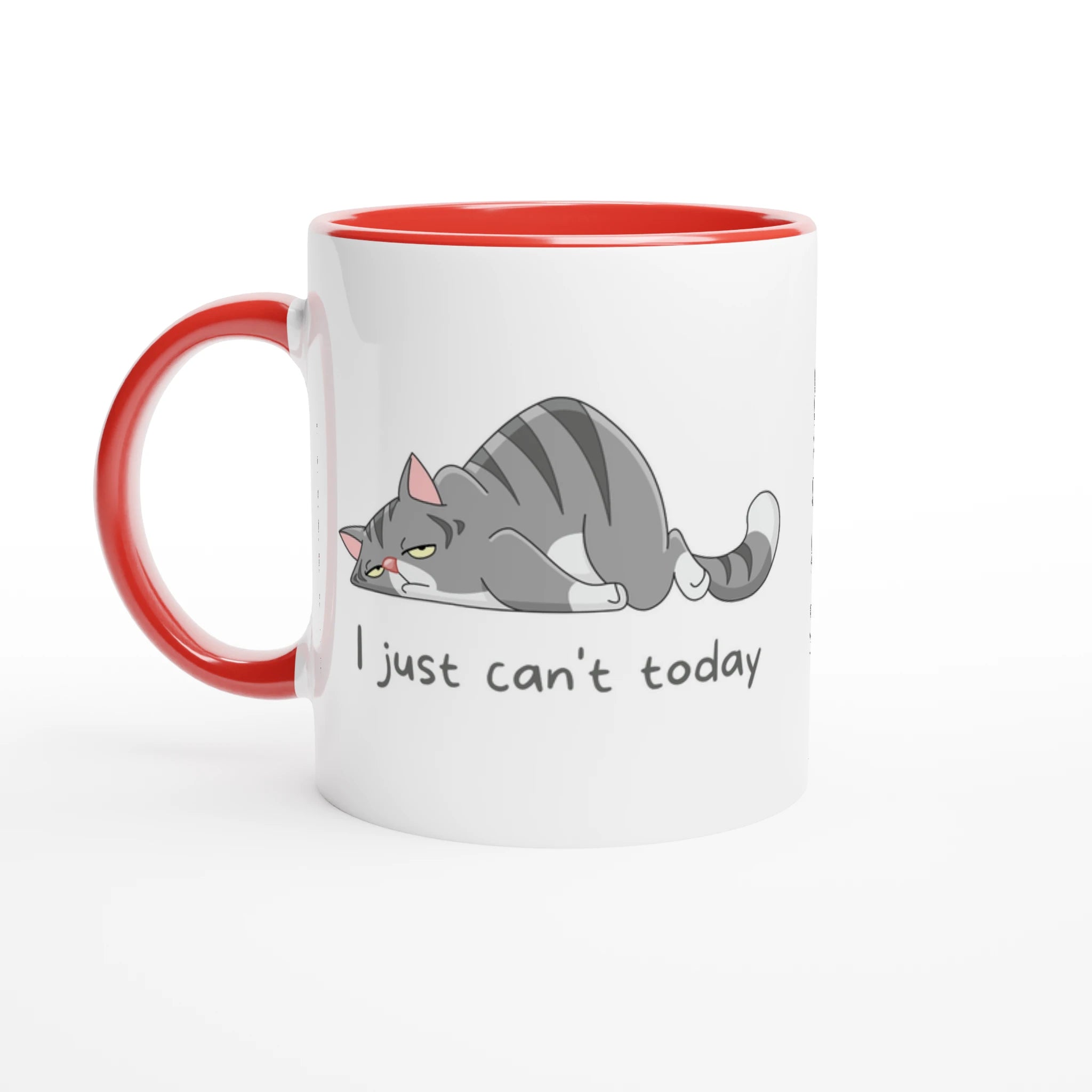 Personalised - Cat, I Just Can't Today - White 11oz Ceramic Mug with Colour Inside Ceramic Red Personalised 11oz Mug animal customise Globally Fulfilled personalise