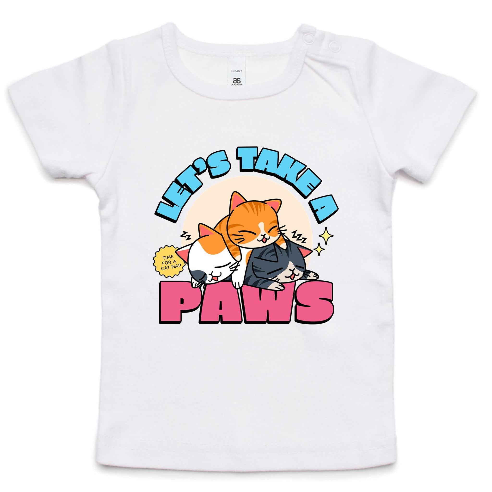 Cat Nap, Let's Take A Paws - Baby T-shirt White Baby T-shirt animal Printed In Australia