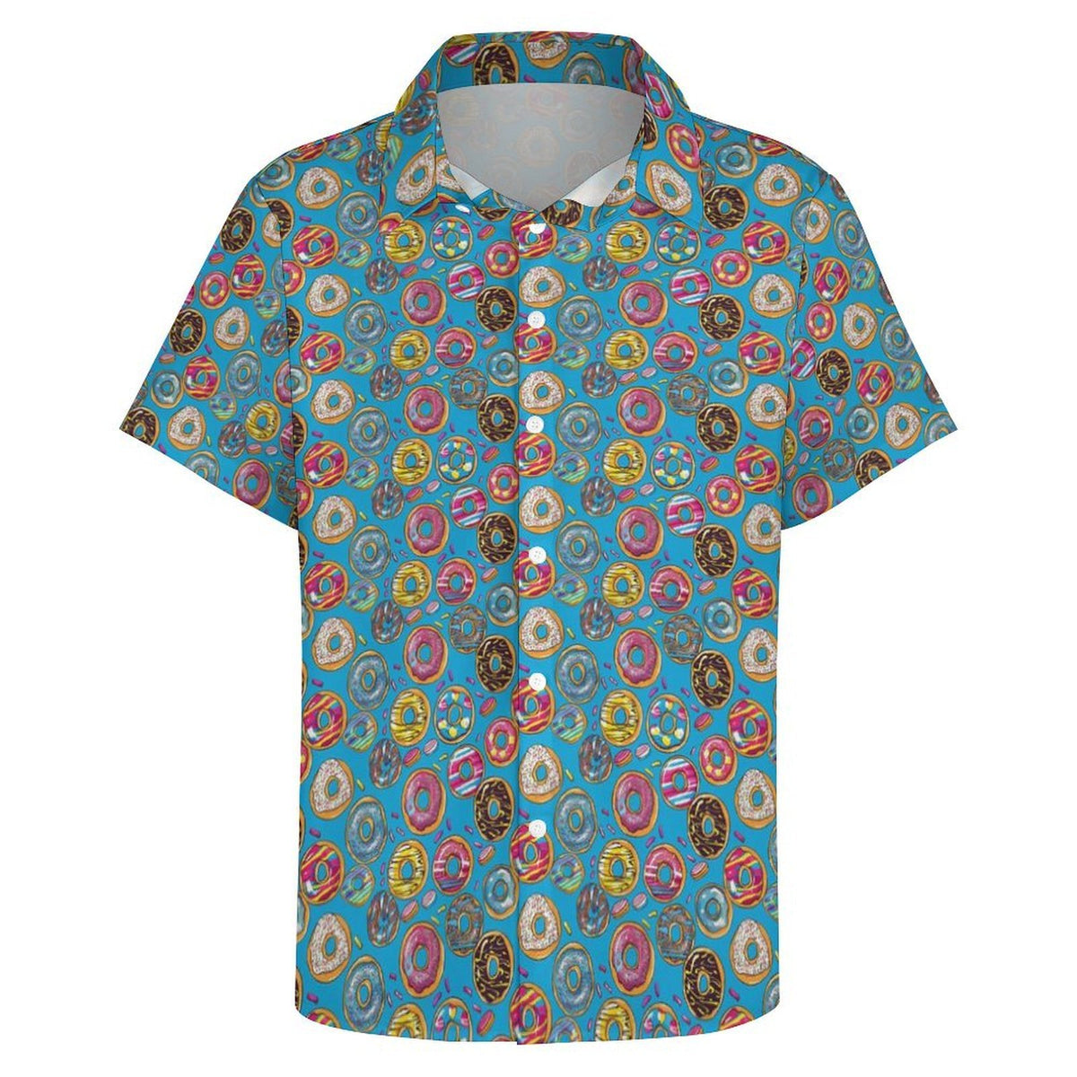 Doughnuts On Blue Women's Collared Pocketless Short Sleeve Shirt