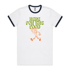 Here For The Food - Staple Ringer Tee White Navy Ringer T-Shirt Food Printed In Australia
