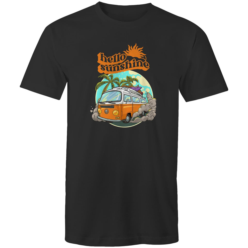 Hello Sunshine, Beach Van - Mens T-Shirt Black Mens T-shirt Printed In Australia Summer Surf