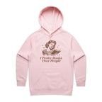 I Prefer Books Over People - Womens Hoodie Pink Womens Hoodie Printed In Australia Reading