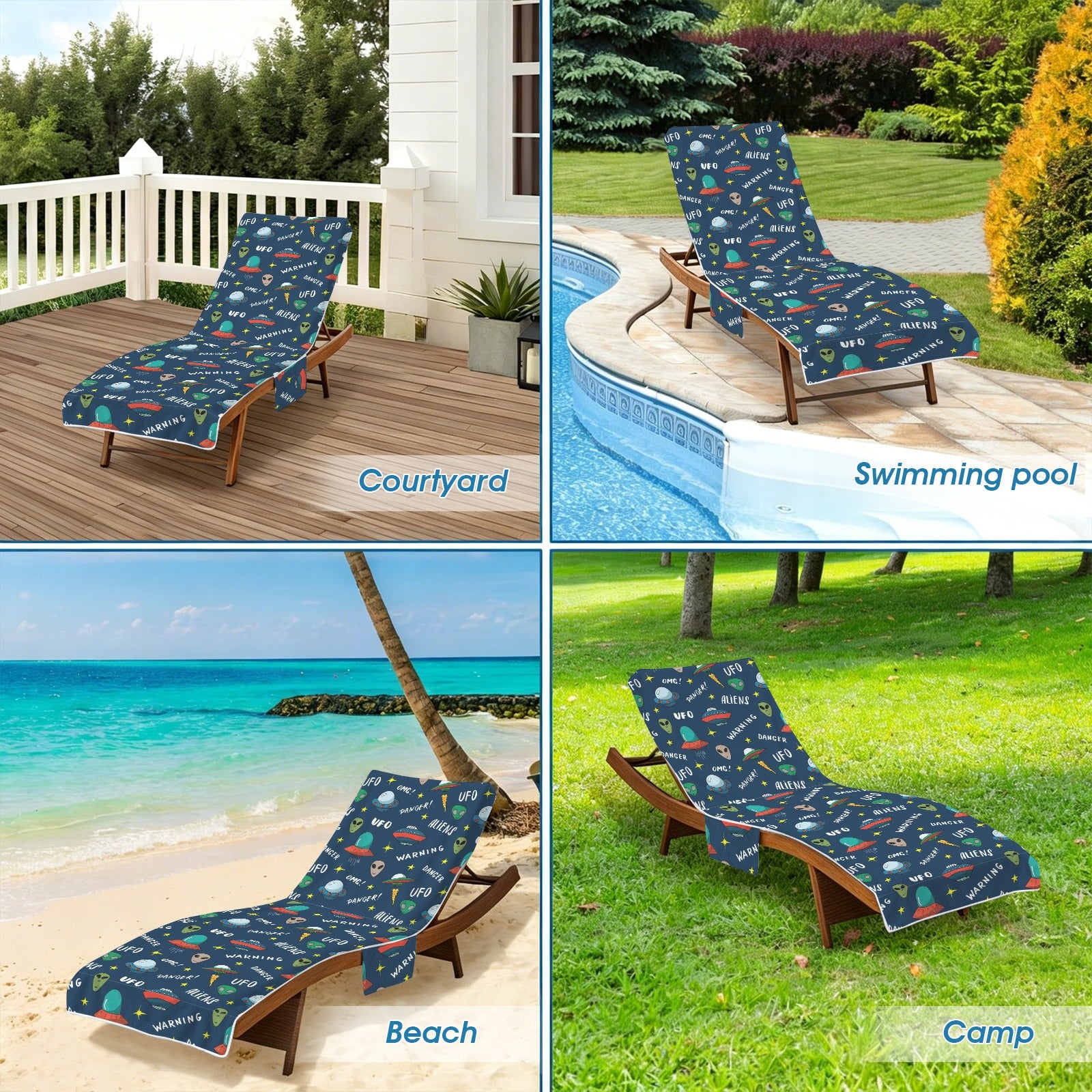 UFO's And Aliens Beach Chair Towel Cover with Side Pockets
