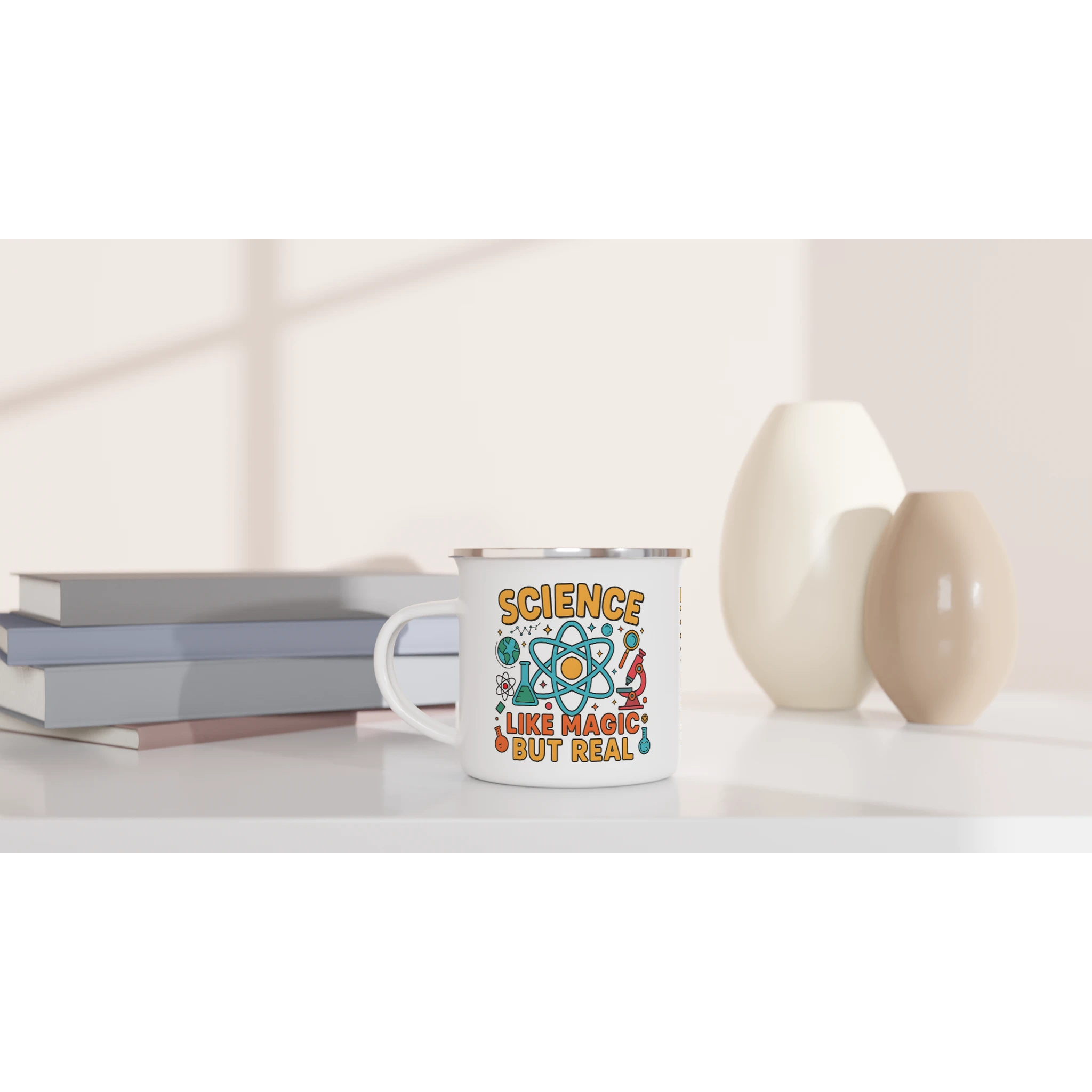 Personalised - Science, Like Magic But Real - White 12oz Enamel Mug Personalised Enamel Mug Globally Fulfilled Science