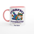 Personalised - Purrfect Is Overrated - White 11oz Ceramic Mug with Colour Inside Ceramic Pink Personalised 11oz Mug Customise Fitness Globally Fulfilled Name Personalise