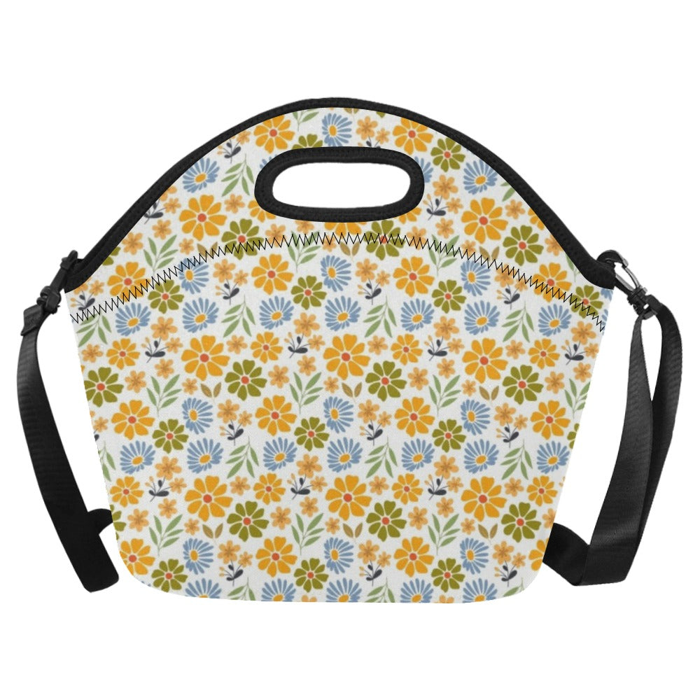 Retro Boho Flower Neoprene Lunch Bag/Large (Model 1669) One Size Neoprene Lunch Bag Plants Printed Offshore Retro