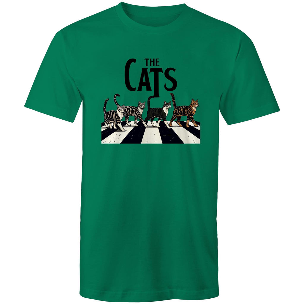 The Cats, Fab Four Crossing Road - Mens T-Shirt Kelly Green Mens T-shirt animal Music Printed In Australia