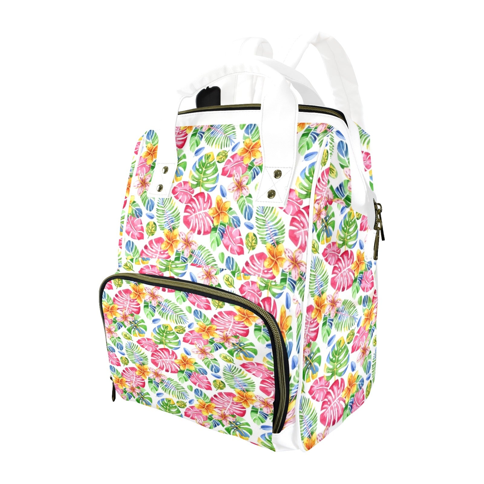 Bright Painted Tropical Multi-Function Backpack, Nappy / Diaper Bag One Size Multi-function Backpack, Nappy / Diaper Bag Plants Printed Offshore