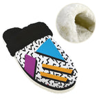 80's Abstract - Women's Fur Trim Thick-Sole Indoor Slippers Women's Fur Trimmed Slippers Printed Offshore Retro