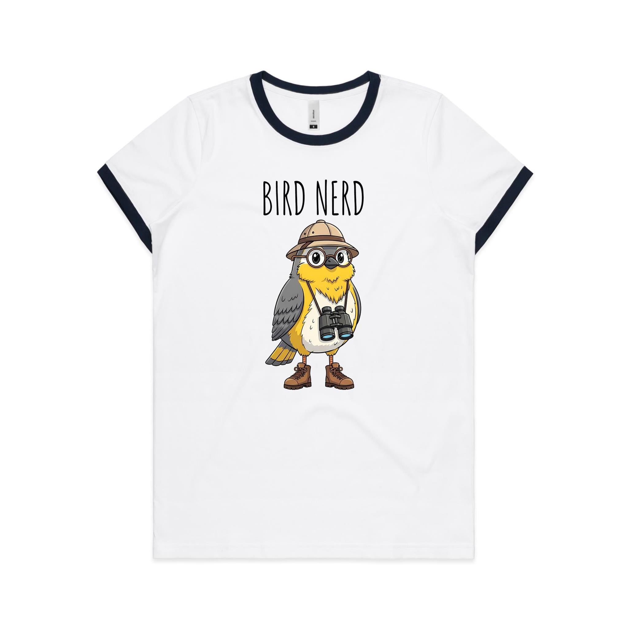 Bird Nerd 2 Women's AS Colour Ringer Tee White Navy Womens Ringer T-shirt animal Birds Printed In Australia