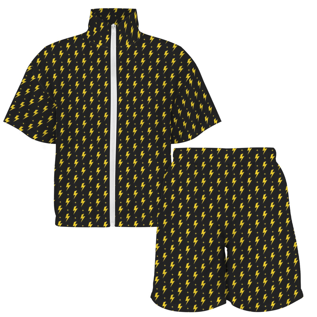 Yellow Lightning Women's Windbreaker Short Set Women's Windbreaker Short Set comic Printed Offshore