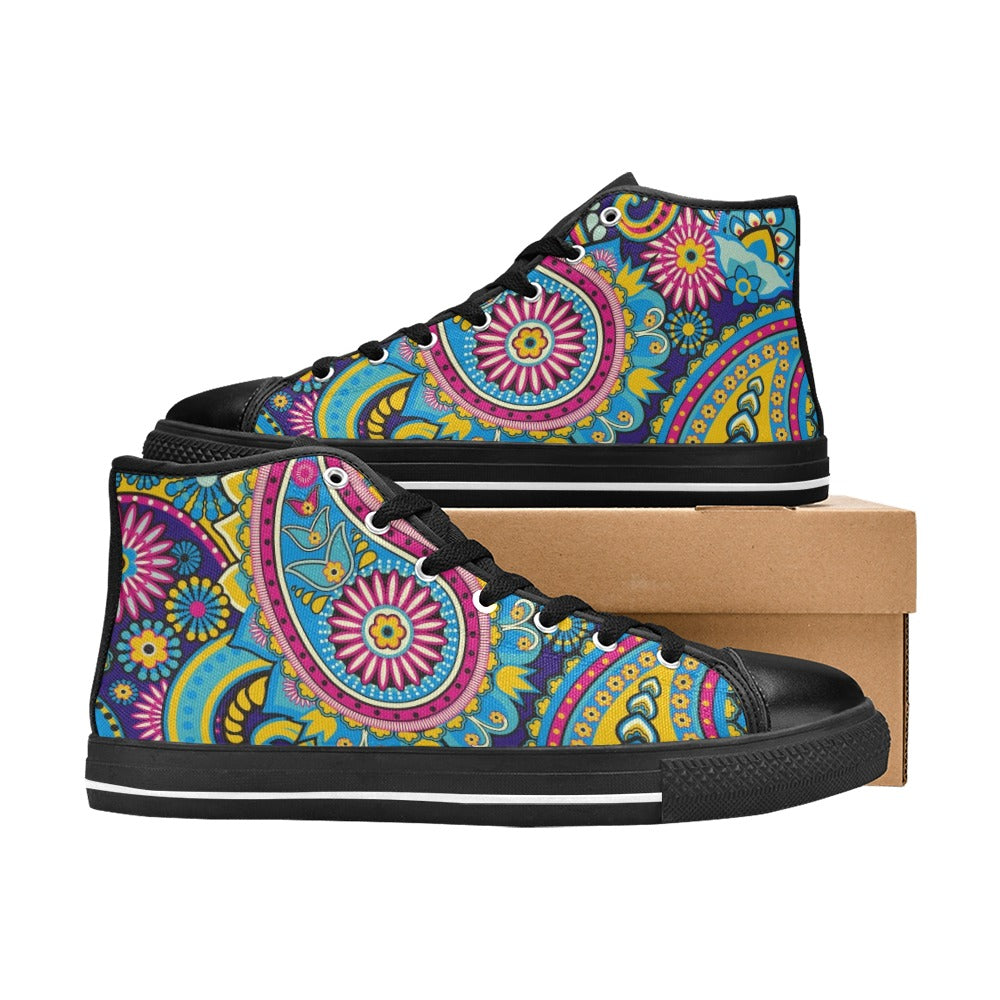 Bright Paisley - Men's High Top Canvas Shoes
