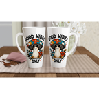 Personalised Good Vibes Only, Hippie Mushroom With Sunglasses White Latte 17oz Ceramic Mug Personalised Latte Mug Globally Fulfilled Positivity