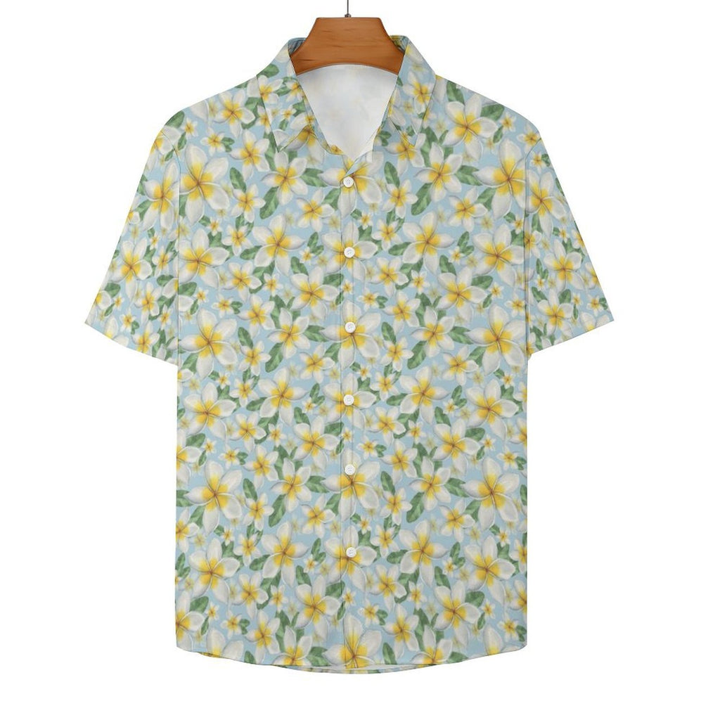 Delicate Frangipani Women's Collared Pocketless Short Sleeve Shirt