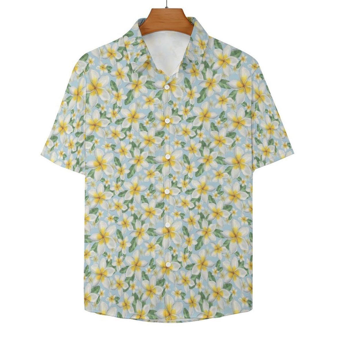 Delicate Frangipani Women's Collared Pocketless Short Sleeve Shirt