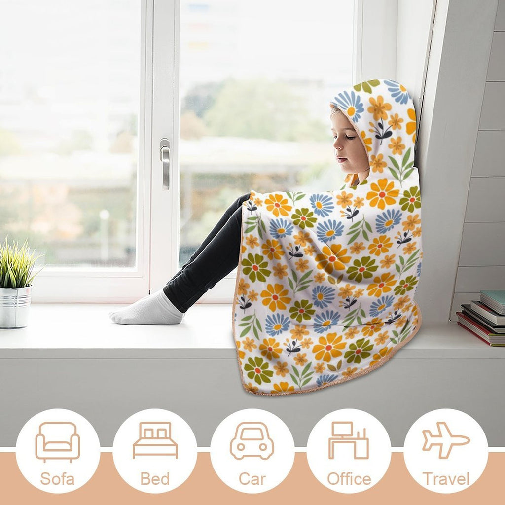 Boho Flowers Kids Hooded Blanket 100cm x 130cm Kids Hooded Blanket Plants Printed Offshore