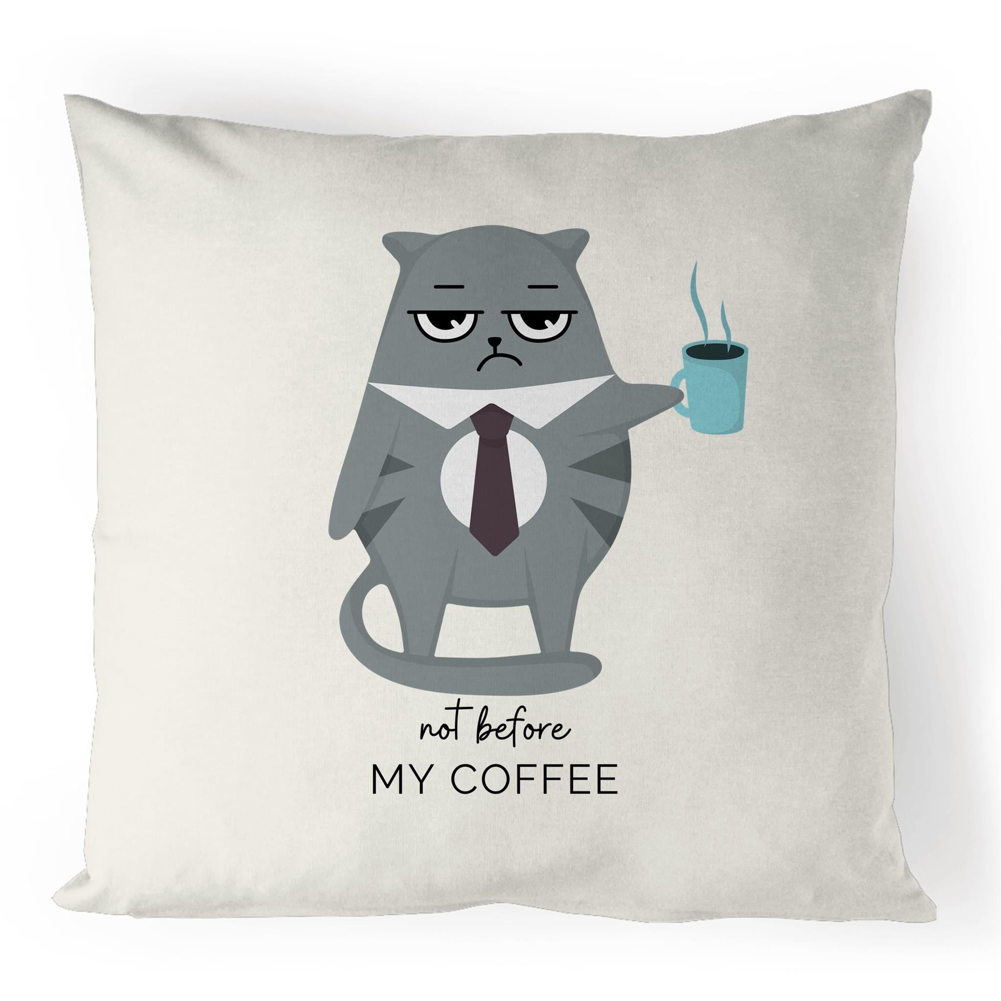 Not Before My Coffee, Cranky Cat - 100% Linen Cushion Cover Default Title animal Coffee Printed In Australia
