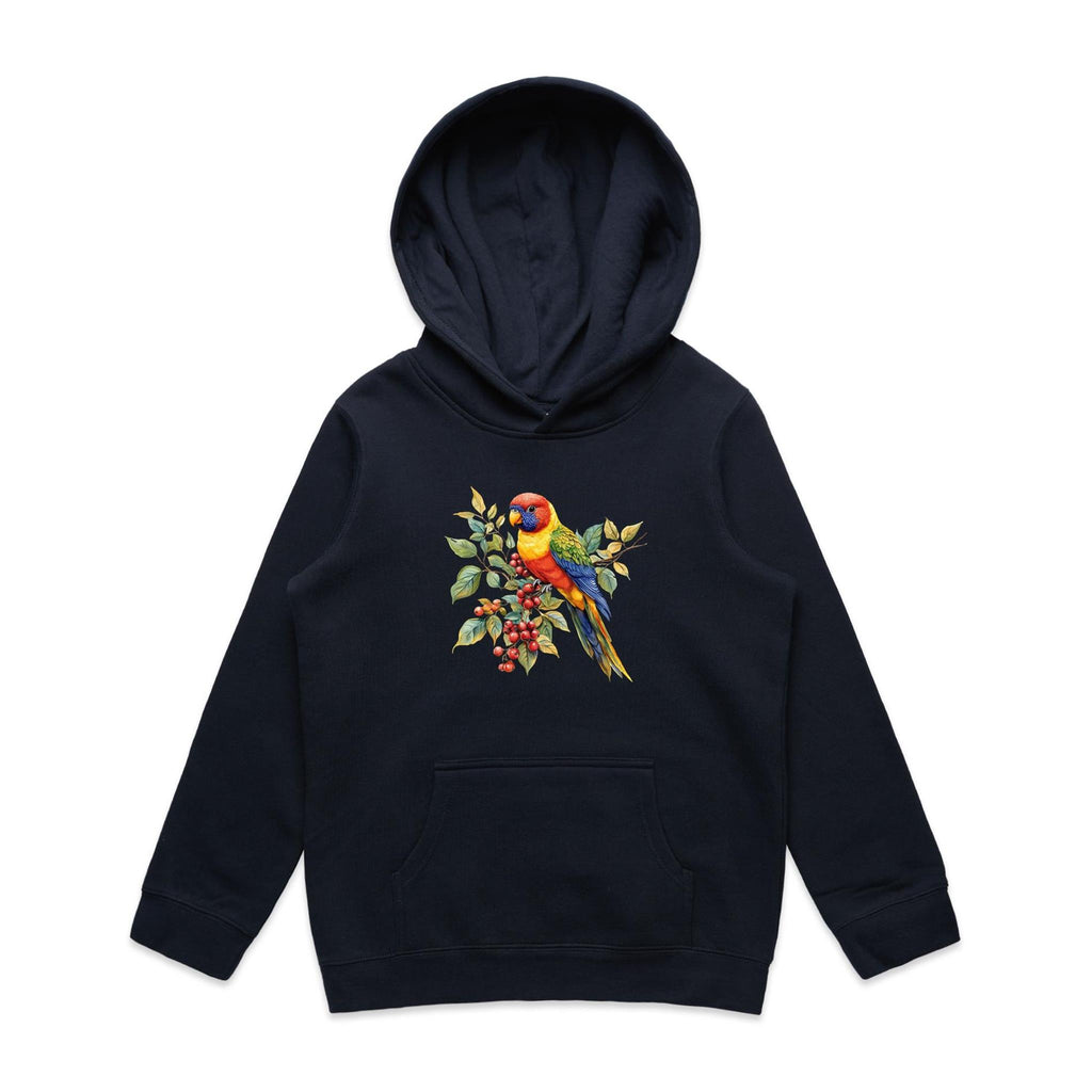 Lorikeet, Australian Birds - Kids Hoodie Navy Kids Hoodie animal Printed In Australia