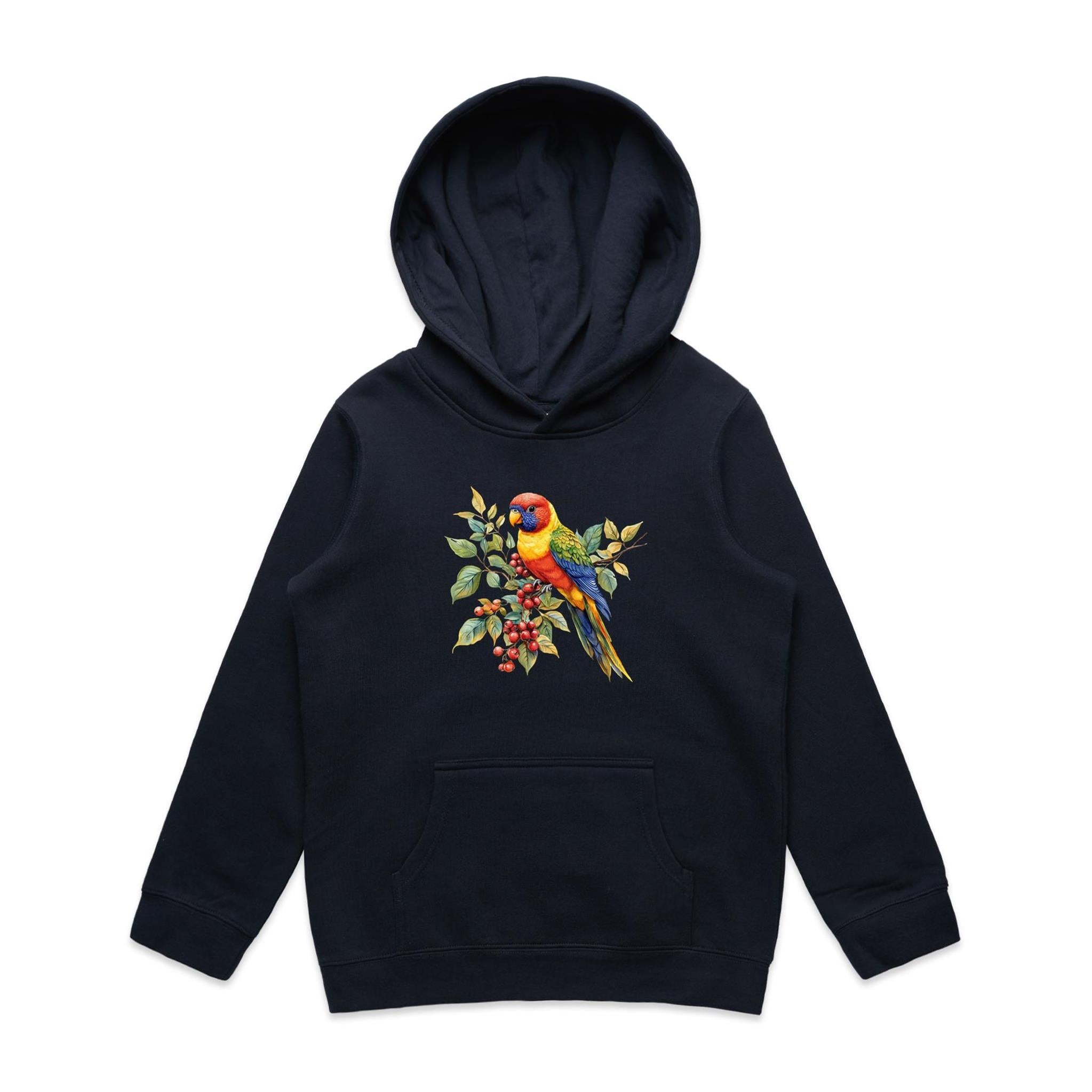 Lorikeet, Australian Birds - Kids Hoodie Navy Kids Hoodie animal Printed In Australia