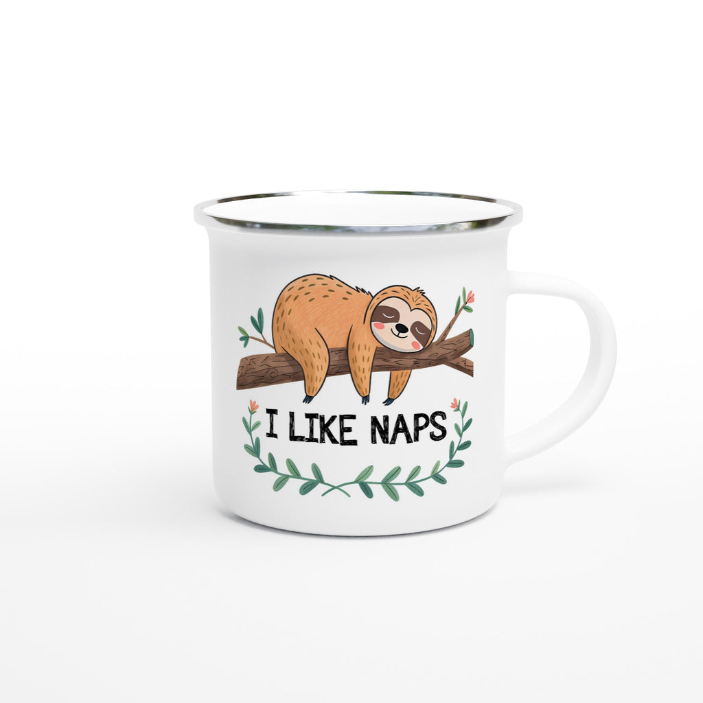 Sloth, I Like Naps - White 12oz Enamel Mug Enamel Mug animal Globally Fulfilled