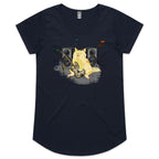Cat Bass Player - Womens Scoop Neck T-Shirt Navy Womens Scoop Neck T-shirt animal Music Printed In Australia