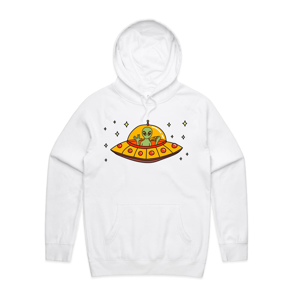 Alien Pizza - Mens Hoodie White Mens Hoodie Food Printed In Australia Sci Fi