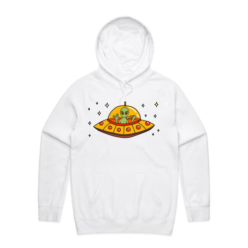 Alien Pizza - Mens Hoodie White Mens Hoodie Food Printed In Australia Sci Fi