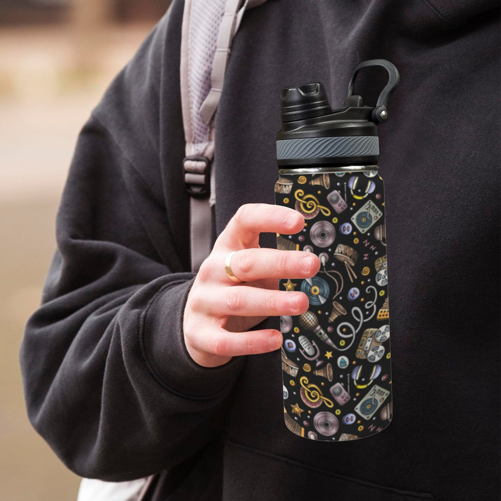 Retro Music Mix - Insulated Water Bottle with Dual-Use Lid (18oz) Insulated Water Bottle with Dual-Use Lid (18oz) Music Printed Offshore Retro