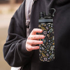 Retro Music Mix - Insulated Water Bottle with Dual-Use Lid (18oz) Insulated Water Bottle with Dual-Use Lid (18oz) Music Printed Offshore Retro