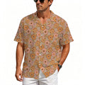 Orange Retro Floral Men's Crinkle Hawaiian Shirt