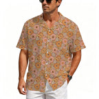Orange Retro Floral Men's Crinkle Hawaiian Shirt