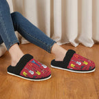Guitars On Red Women's Fur Trim Thick-Sole Indoor Slippers Women's Fur Trimmed Slippers Music Printed Offshore