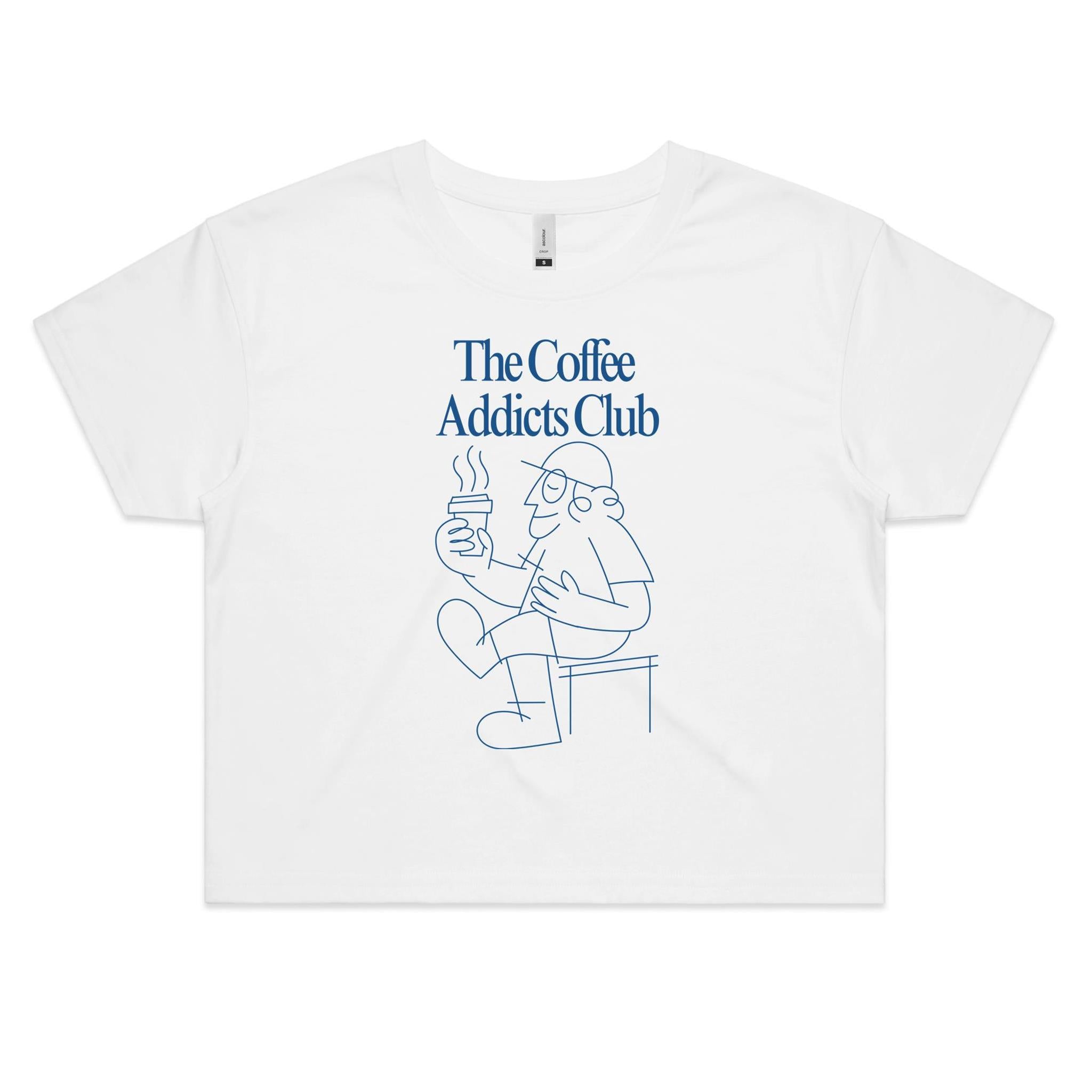 The Coffee Addicts Club Women's AS Colour Crop Tee White Coffee Printed In Australia