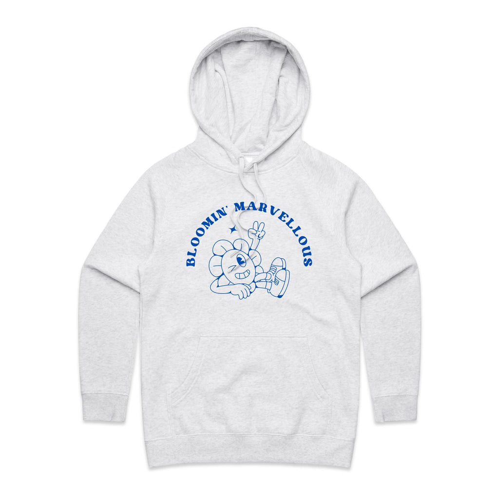 Bloomin' Marvellous - Womens Hoodie White Marle Womens Hoodie Positivity Printed In Australia