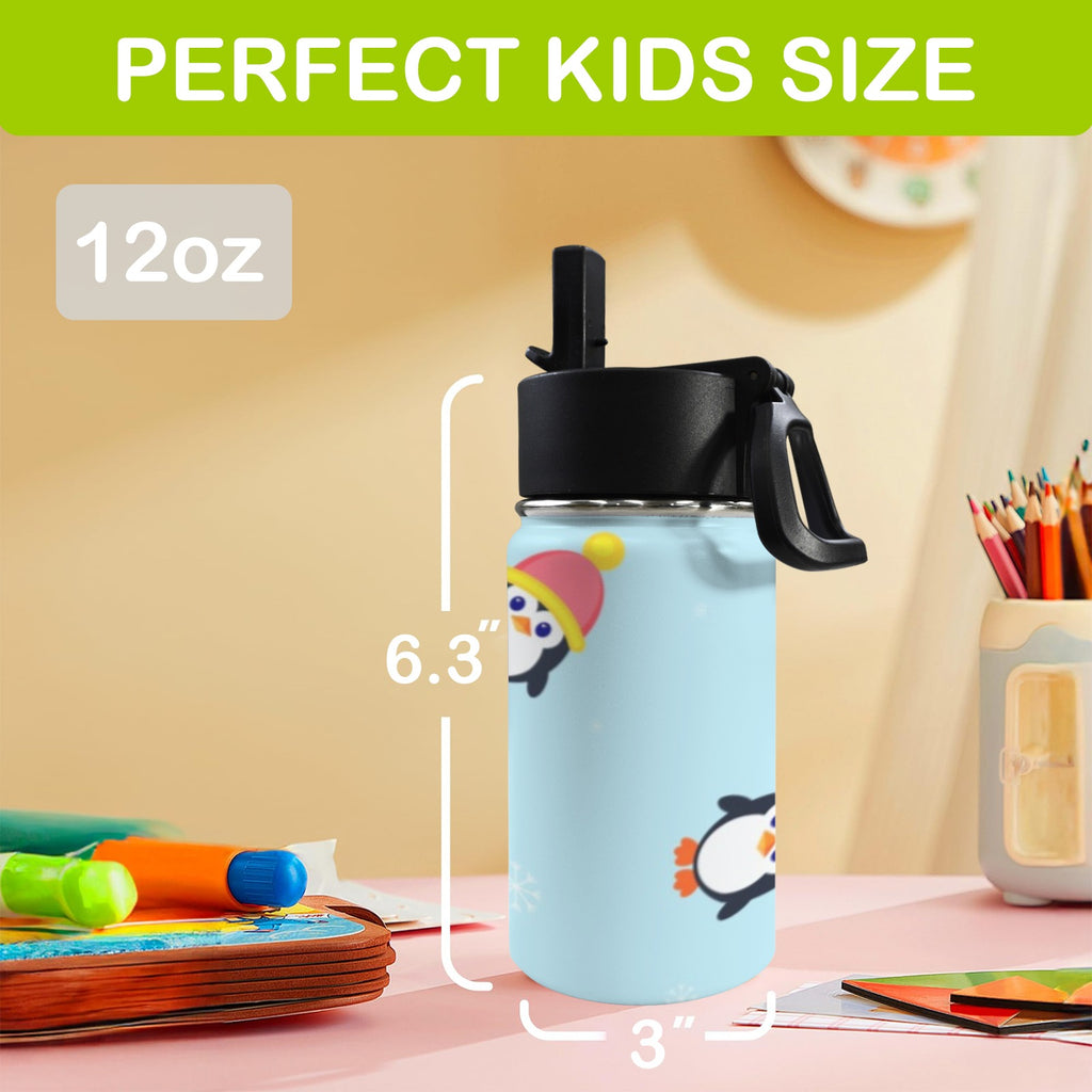 Winter Penguins 12oz Kids Water Bottle with Straw Lid