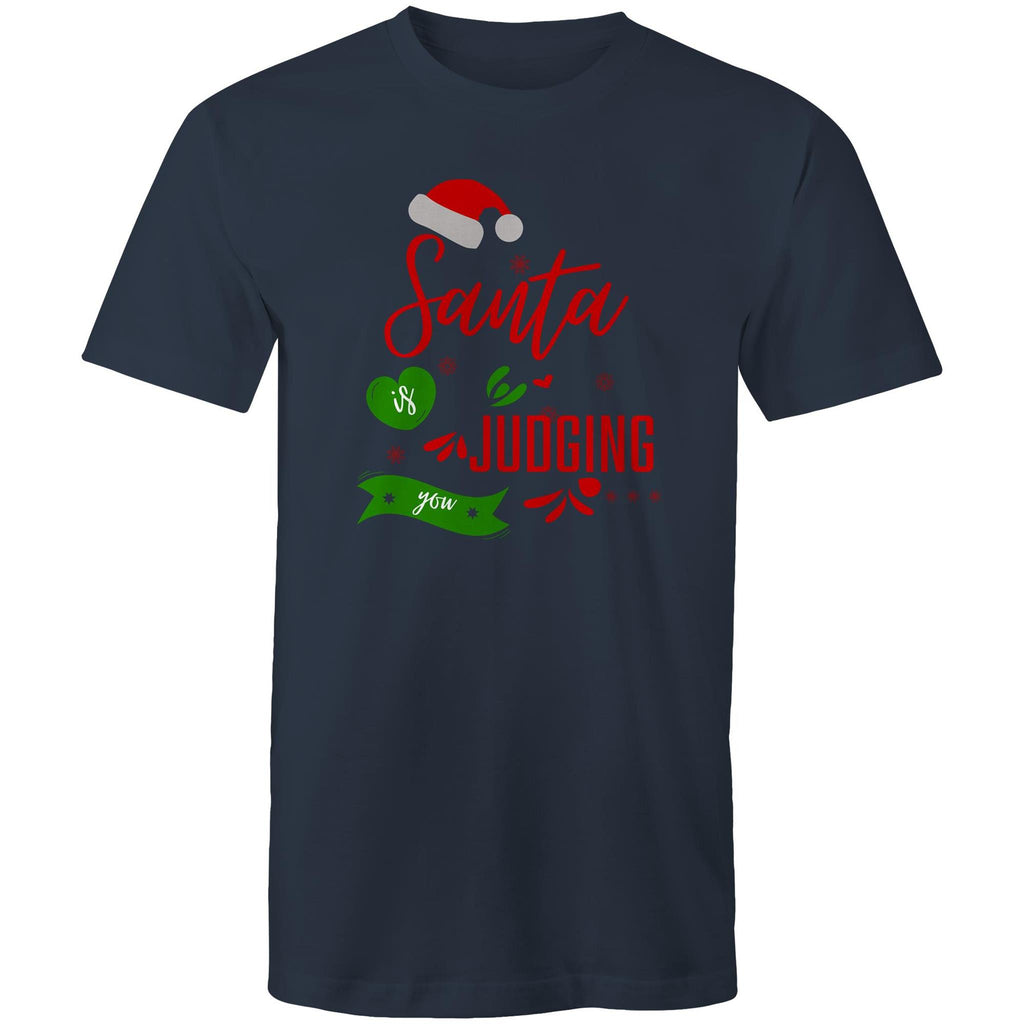 Santa Is Judging You - Mens T-Shirt Navy Mens Christmas T-shirt Christmas Printed In Australia