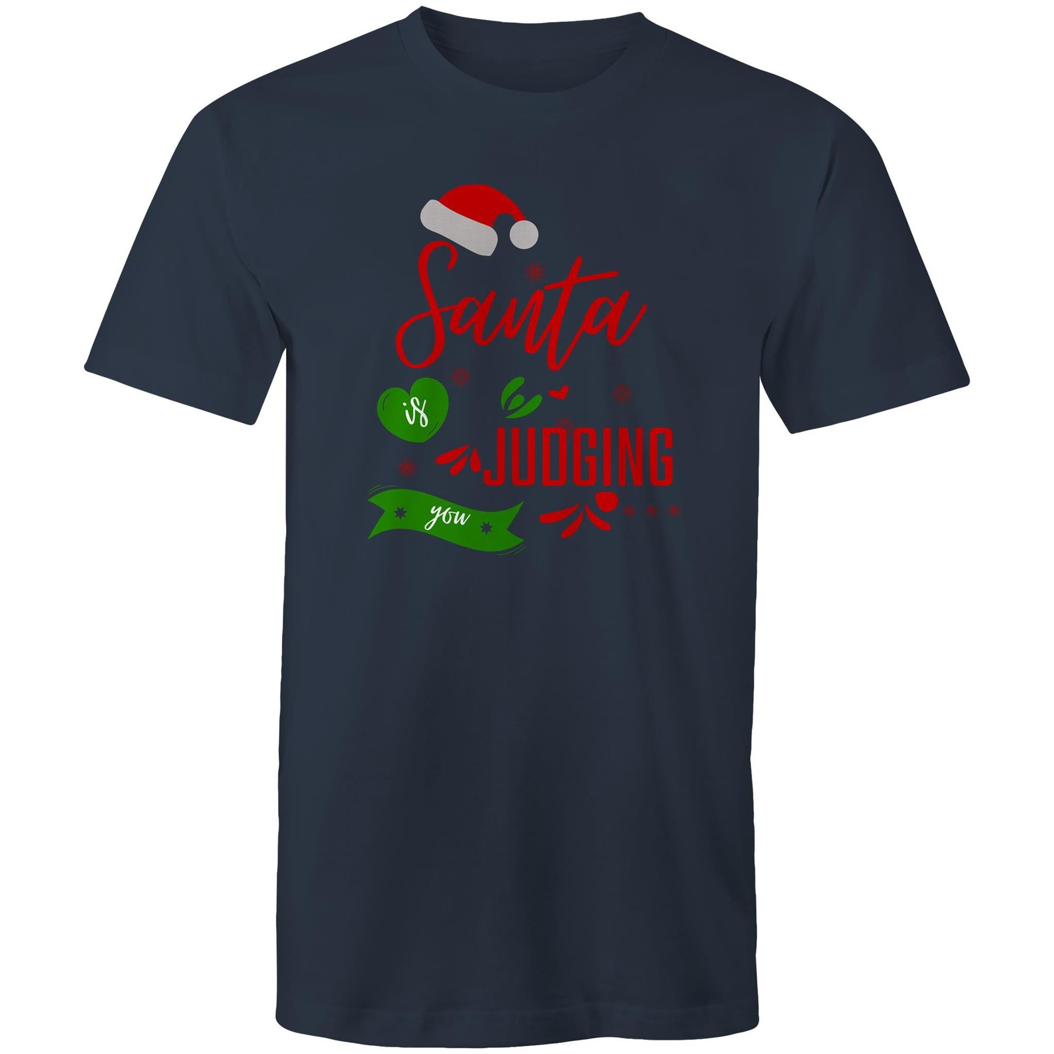 Santa Is Judging You - Mens T-Shirt Navy Mens Christmas T-shirt Christmas Printed In Australia