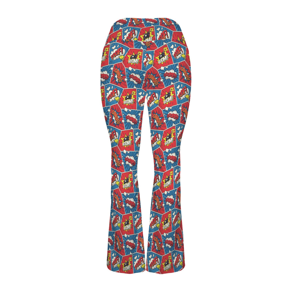 Comic Book Cells High Waist Crossover Tummy Control Flare Leggings High Waist Flare Leggings comic Printed Offshore