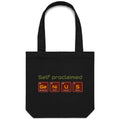 Self Proclaimed Genius, Periodic Table Canvas Tote Bag Black One Size Tote Bag Printed In Australia Science