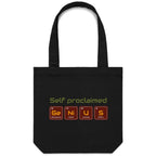 Self Proclaimed Genius, Periodic Table - Canvas Tote Bag Black One Size Tote Bag Printed In Australia Science