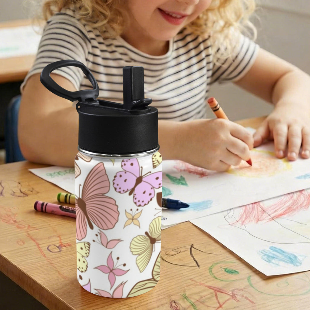 Cartoon Butterfly 12oz Kids Water Bottle with Straw Lid 12oz Kids Water Bottle with Straw Lid Printed Offshore