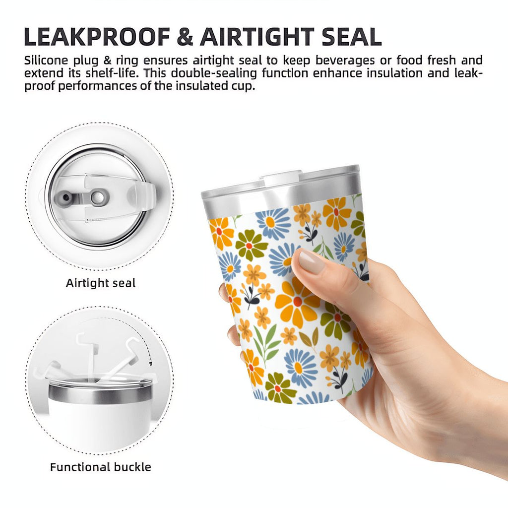 Retro Boho Flower Small Stainless Steel Travel Mug Cup 12oz/350ml
