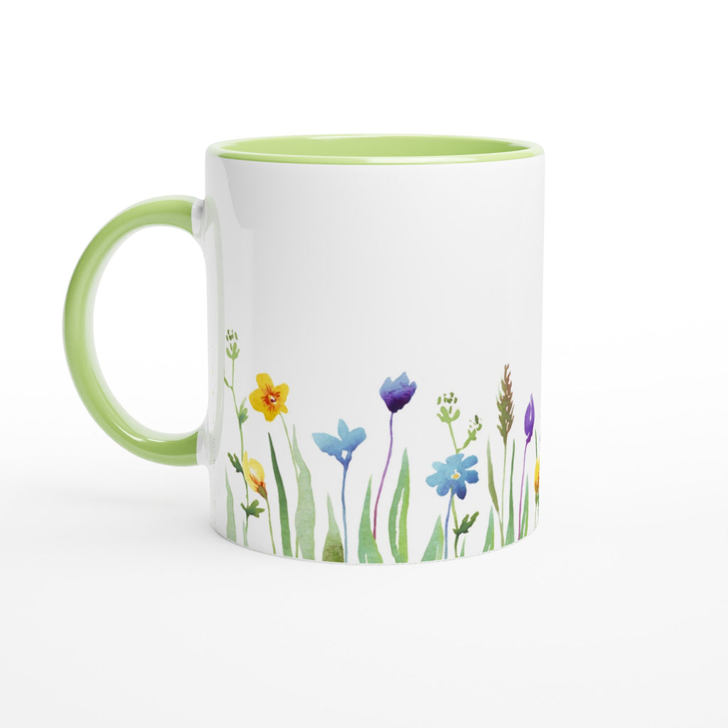 Spring Flowers - White 11oz Ceramic Mug with Colour Inside Ceramic Green Colour 11oz Mug Globally Fulfilled Plants